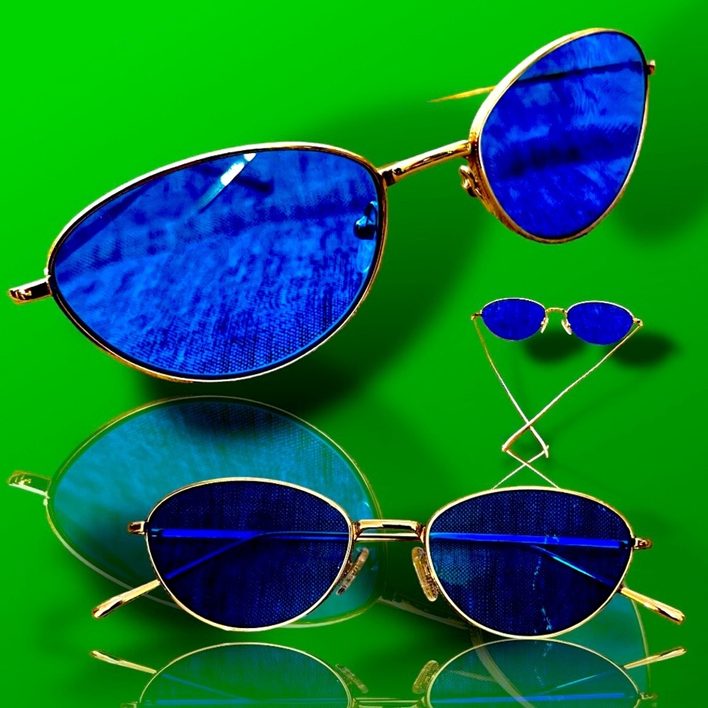 Eye Buy Direct silver cat eye +2.5 dark blue progressive lens sunglass readers